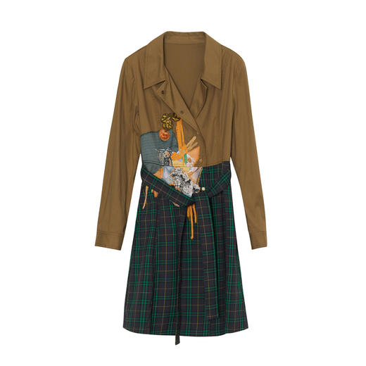 谜底风衣女2023秋新款复古时尚H型中长款外套长袖配腰带233ME1120 商品图4