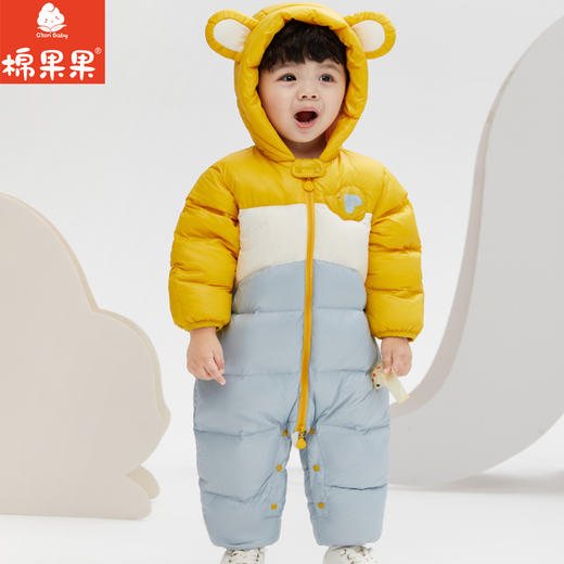 棉果果秋季新品男童防钻绒可爱撞色拼接5A抗菌轻羽绒连体衣爬服哈衣连身衣M312722923452 商品图0