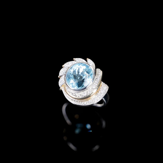 复古铂金海蓝宝钻石戒指15#海蓝宝4.95ct/钻石0.15ct 商品图1