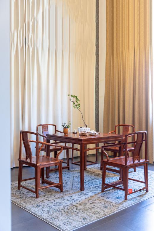 红桥红  家具严选  缅甸花梨（大果紫檀）【98马蹄腿带束腰 休闲桌 五件套】 商品图1