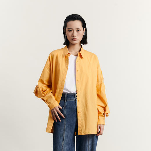 谜底特色衬衫长袖女2023秋款时尚宽松设计感中长款衬衣233MC1150 商品图0