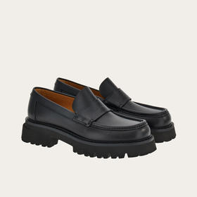 【二】FERRAGAMO 菲拉格慕 男士字母徽标厚底乐福鞋 黑色 762686