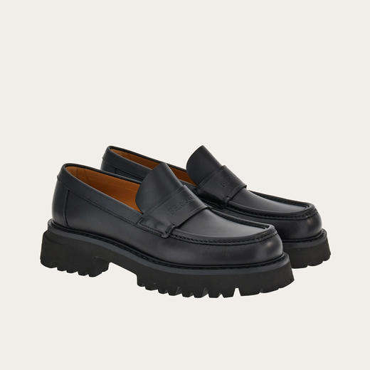 【二】FERRAGAMO 菲拉格慕 男士字母徽标厚底乐福鞋 黑色 762686 商品图0