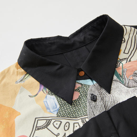 谜底衬衫式连衣裙2023秋款时尚简约印花拼接宽松中长裙233ML1104 商品图3