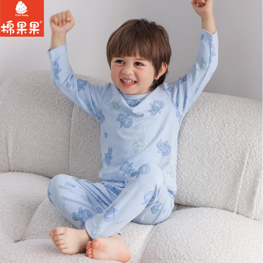 棉果果秋季新品莫代尔含牛奶丝男童80-130码中小童高品质柔软舒适爽滑细腻抗皱免烫健康抑菌家居套头套装M311302423524 商品图0