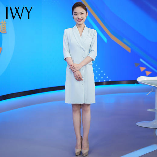 IWY/七分袖蓝色西装连衣裙女气质名媛风主持人正装职业西装连衣裙Q13131 商品图2
