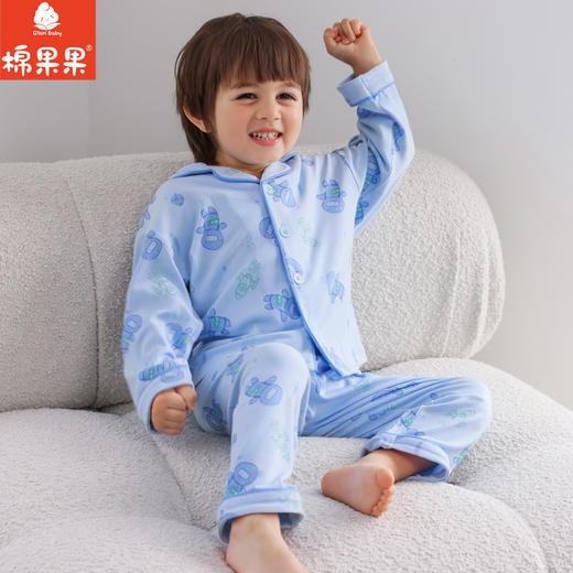 棉果果秋季新品莫代尔含牛奶丝男童90-130码中小童高品质柔软舒适爽滑细腻抗皱免烫健康抑菌家居对开套装M311304423526 商品图0
