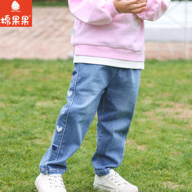 棉果果秋季新品女童百搭梭织弹力牛仔长裤M322200223446