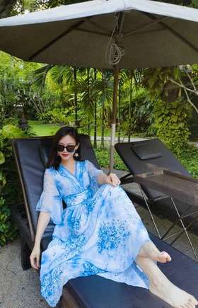 逸红颜明月优选#『妙园』6A级 “重磅”桑蚕丝双绉V领收腰连衣裙，轻松营造优雅韵味！