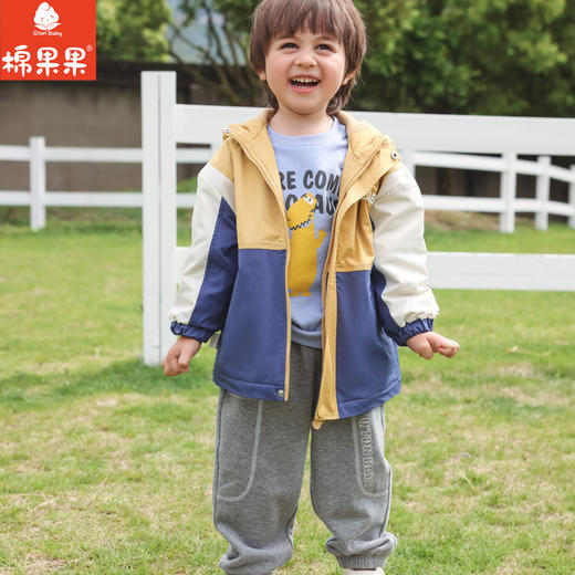 棉果果秋季新品男童加绒保暖风衣帅气拼接撞色外套M312100323460 商品图0