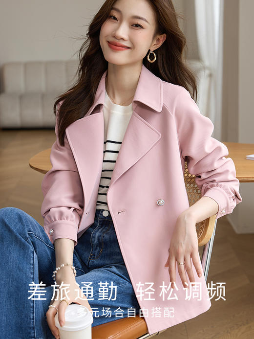 【五折购】熙世界风衣外套女高级感2025年春秋季双排扣小个子大衣 商品图1