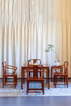 红桥红  家具严选  缅甸花梨（大果紫檀）【98马蹄腿带束腰 休闲桌 五件套】