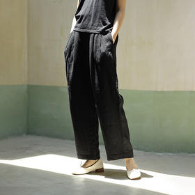 绽放503朵【黑白灰系列·西西里】高端进口砂洗亚麻休闲西装裤