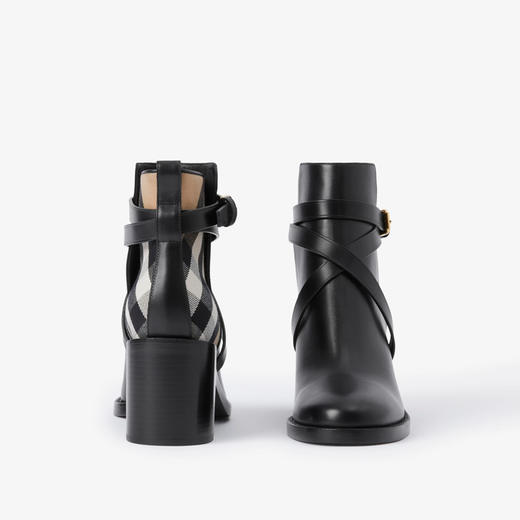 BURBERRY 巴宝莉 女士 House 格纹拼小牛皮及踝靴 黑色 8056818 A7626 商品图3