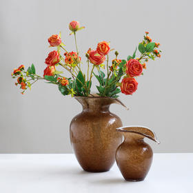 中古风磁粉咖色玻璃花瓶餐桌花器摆件工艺品