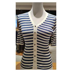 3楼珍贝桑蚕丝夹条中袖女开衫