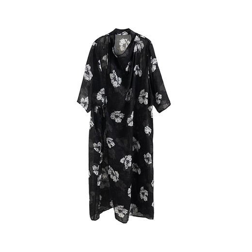 绽放563朵【黑白灰系列·浪花】苎麻花朵印花连衣裙两穿设计开衫 商品图4