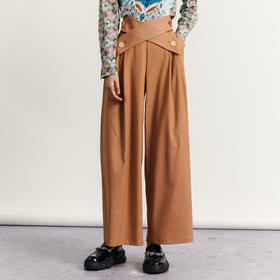 谜底阔腿裤女2023秋季新款时尚气质设计感高腰休闲长裤233MK1005