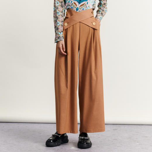 谜底阔腿裤女2023秋季新款时尚气质设计感高腰休闲长裤233MK1005 商品图0