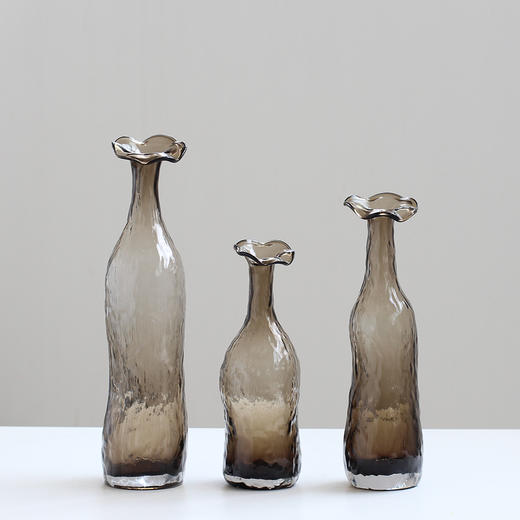 小口咖色玻璃花瓶摆件单支花插 商品图6