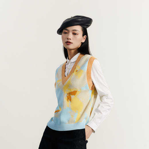 谜底V领套头针织衫背心女2023秋新款文艺风百搭宽松毛衫233MZ1292 商品图3