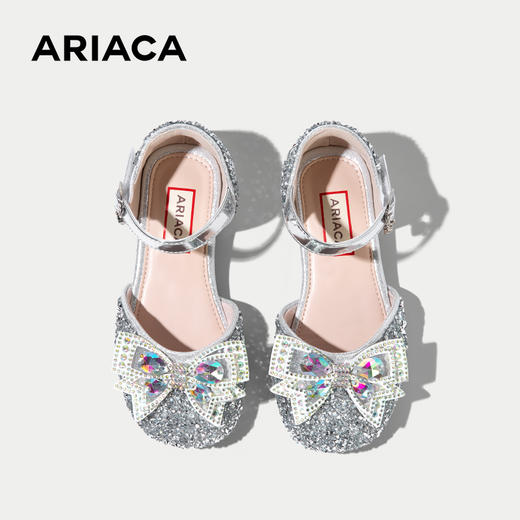 ARIACA艾芮苏儿童公主鞋银色小高跟女童水晶鞋 商品图1