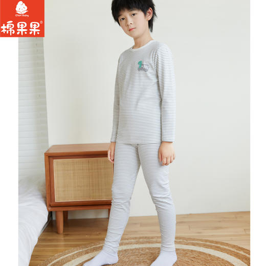 棉果果秋季新品男童罗纹弹力有机棉纱5A弹力修身140-160码中大童抗菌家居套头套装M311302223519 商品图1