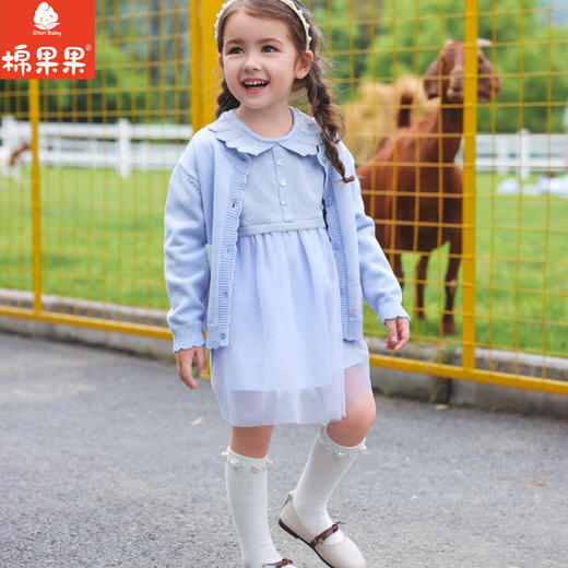 棉果果秋季新品女童抗起球丝光包芯纱提花可爱棉线开衫毛衣M322161523410 商品图2