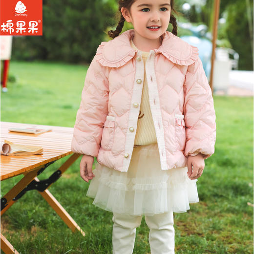 棉果果秋季新品女童百搭洋气翻领防钻绒抗菌羽绒外套5A抗菌羽绒服M322102923404 商品图1