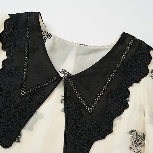 谜底娃娃领衬衫长袖女2023秋新款复古文艺宽松提花衬衣233MC1055 商品图3