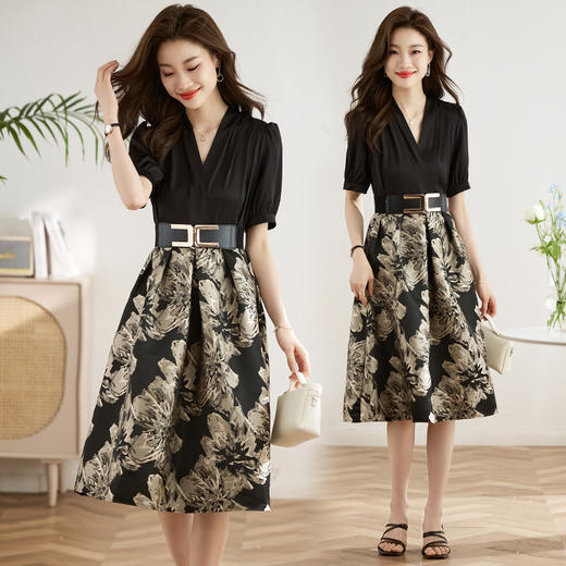 修身时尚，女花裙A字版型夏装撞色拼接显瘦韩版连衣裙HR-QY23525-1 商品图3