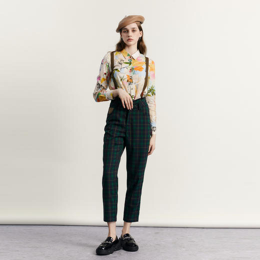 谜底格子可拆卸背带裤女2023秋新款复古格纹九分休闲裤233MK0968 商品图0