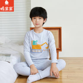 棉果果秋季新品男童罗纹弹力有机棉纱5A弹力修身140-160码中大童抗菌家居套头套装M311302223520