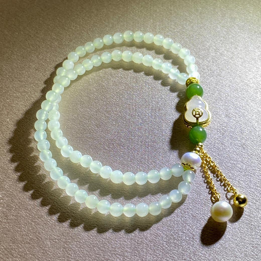 和田玉（4mm黄玉）双圈玉珠手链 商品图6