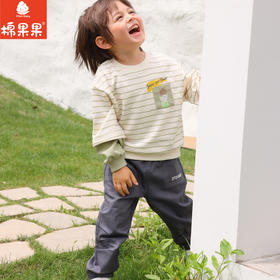 棉果果秋季新品男童圆领大毛圈撞色拼接条纹套头卫衣M312180223478