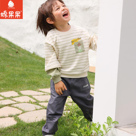 棉果果秋季新品女童大毛圈条纹圆领套头卫衣绒衫M322180223441 商品图2