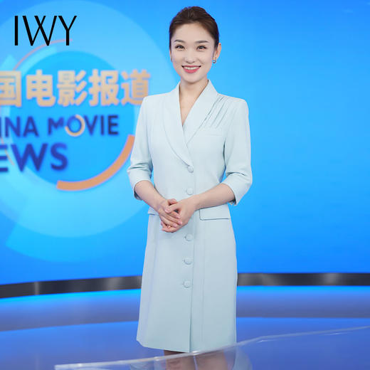 IWY/七分袖蓝色西装连衣裙女气质名媛风主持人正装职业西装连衣裙Q13131 商品图1