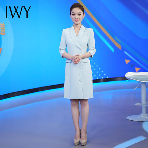 IWY/七分袖蓝色西装连衣裙女气质名媛风主持人正装职业西装连衣裙Q13131 商品图4