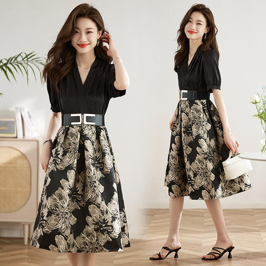 修身时尚，女花裙A字版型夏装撞色拼接显瘦韩版连衣裙HR-QY23525-1 商品图0