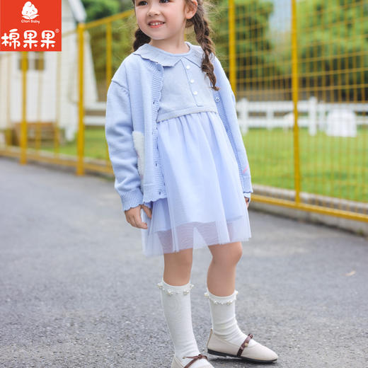 棉果果秋季新品女童抗起球丝光包芯纱提花可爱棉线开衫毛衣M322161523410 商品图3