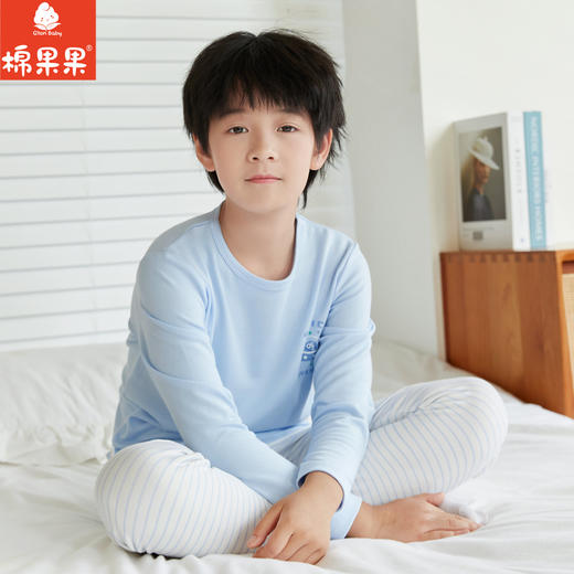 棉果果秋季新品莫代尔含牛奶丝男童80-130码中小童高品质柔软舒家居套头套装上衣+裤子M311302423525 商品图0