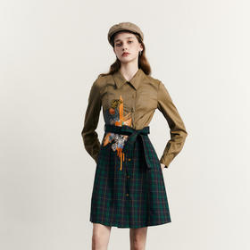 谜底风衣女2023秋新款复古时尚H型中长款外套长袖配腰带233ME1120