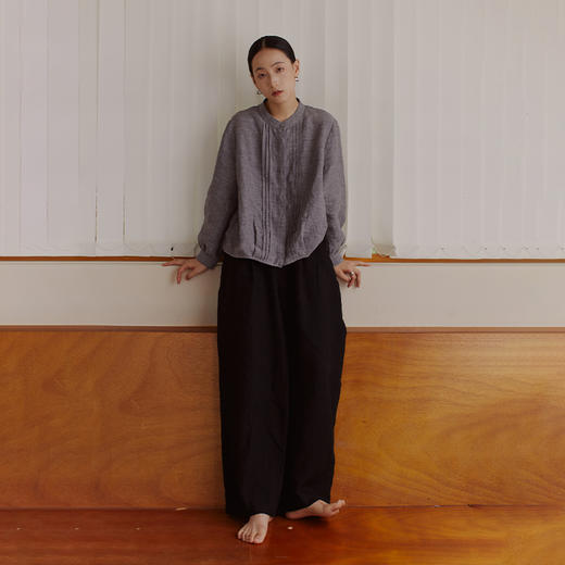 绽放504朵【黑白灰系列·知识分子】法国亚麻显瘦设计感长袖衬衫 商品图2
