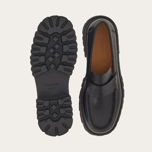 【二】FERRAGAMO 菲拉格慕 男士字母徽标厚底乐福鞋 黑色 762686 商品图3