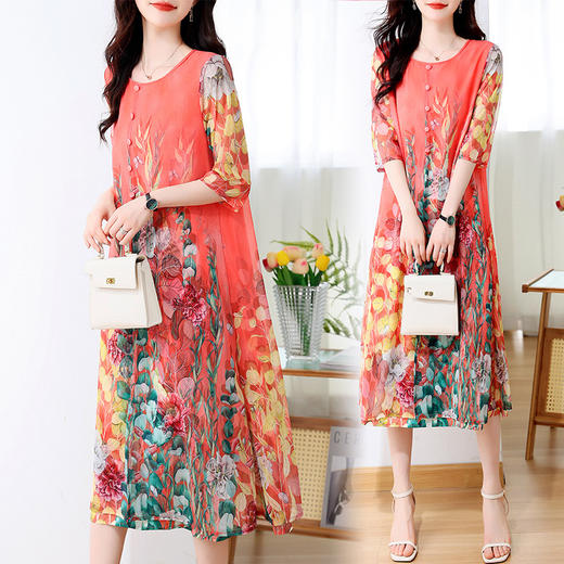 夏季新款，胖妹妹时尚复古大码长裙新中式假两件碎花连衣裙AHM-ygf7206 商品图1