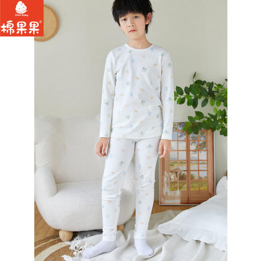 棉果果秋季新品男童女童磨毛棉毛有机棉纱5A140-160码中大童抗菌套头套装M301302223508 商品图1