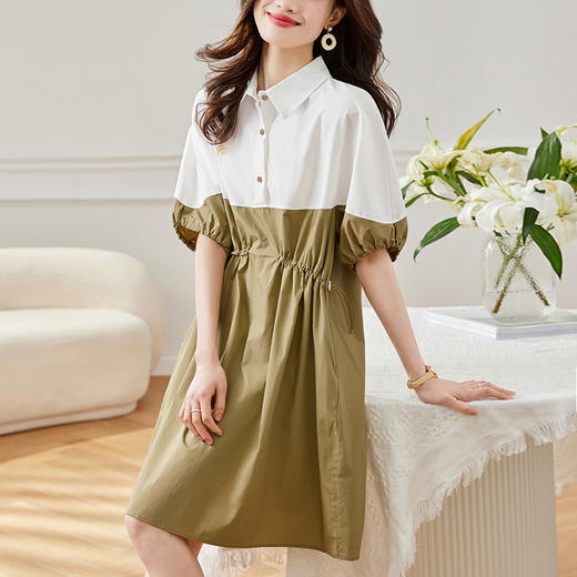 夏棉质法式赫本风，气质收腰衬衫裙MJ34123 商品图1