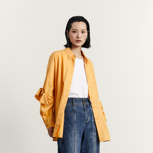 谜底特色衬衫长袖女2023秋款时尚宽松设计感中长款衬衣233MC1150 商品图1