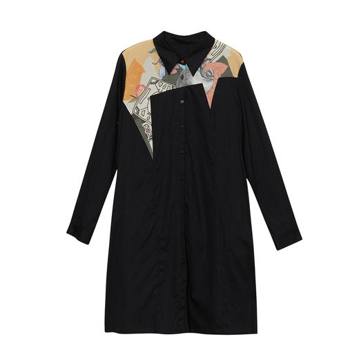 谜底衬衫式连衣裙2023秋款时尚简约印花拼接宽松中长裙233ML1104 商品图4