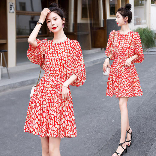 夏新款方领修身灯笼袖长款连衣裙HR-GRS3212-1-1 商品图5
